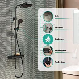 Hansgrohe Activera S zestaw prysznicowy ścienny termostatyczny z deszczownicą czarny mat 28638670