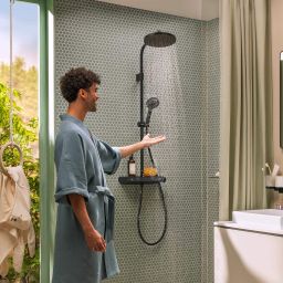 Hansgrohe Activera S zestaw prysznicowy ścienny termostatyczny z deszczownicą czarny mat 28638670