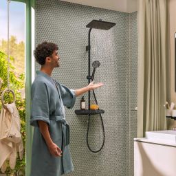 Hansgrohe Activera Q zestaw prysznicowy ścienny termostatyczny z deszczownicą czarny mat 28648670