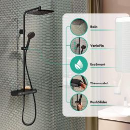 Hansgrohe Activera Q zestaw prysznicowy ścienny termostatyczny z deszczownicą czarny mat 28648670