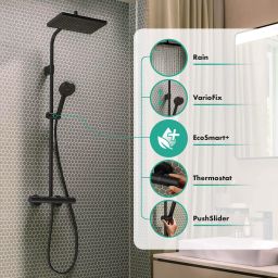 Hansgrohe Activera Q zestaw prysznicowy ścienny termostatyczny z deszczownicą czarny mat 28749670