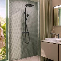 Hansgrohe Activera Q zestaw prysznicowy ścienny termostatyczny z deszczownicą czarny mat 28749670