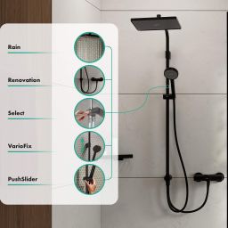 Hansgrohe Activera Q zestaw prysznicowy ścienny z deszczownicą czarny mat 28757670