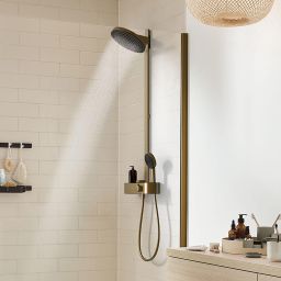 Hansgrohe Pulsify S ShowerTablet Select zestaw prysznicowy ścienny termostatyczny z deszczownicą brąz szczotkowany 24240140