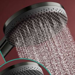 Hansgrohe Raindance Alive S Puro EcoSmart zestaw prysznicowy ścienny termostatyczny z deszczownicą czarny chrom szczotkowany 24593340