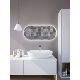 HoM Akasaka lustro 60x120 cm rama stalowa biały oświetlenie zewnętrzne LED A-60x120-W50x4-ON