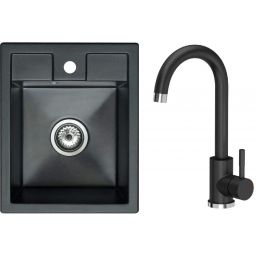 iceBerg Uno zlewozmywak 50x40 cm z baterią kuchenną Mango onyx metalic/czarny mat ZZB14103BM
