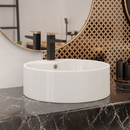 Invena Midnight bateria umywalkowa stojąca czarny mat/różowe złoto BU-35-014