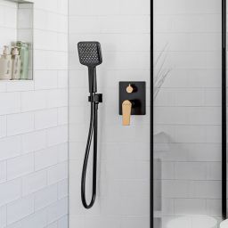 Invena Midnight bateria wannowo-prysznicowa podtynkowa czarny mat/różowe złoto BP-35-002