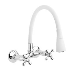 Invena Roma bateria kuchenna ścienna z elastyczną wylewką chrom/biały BC-24-E2S