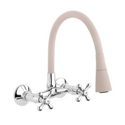 Invena Roma bateria kuchenna ścienna z elastyczną wylewką chrom/beż BC-24-E3S