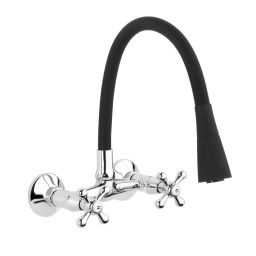 Invena Roma bateria kuchenna ścienna z elastyczną wylewką chrom/czarny mat BC-24-E4S