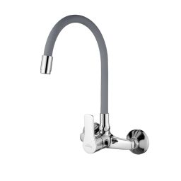 Invena Verso bateria kuchenna ścienna z elastyczną wylewką chrom/szary BC-82-E5S