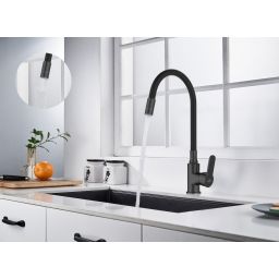 Invena Ksanti bateria kuchenna stojąca z elastyczną wylewką czarny BZ-37-004