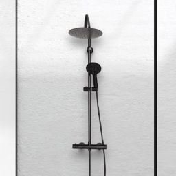 Invena Musta Black zestaw prysznicowy ścienny termostatyczny z deszczownicą czarny AU-84-004