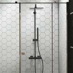 Invena Svart Black zestaw prysznicowy ścienny termostatyczny z deszczownicą czarny AU-85-004