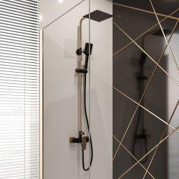 Invena Midnight Trend zestaw prysznicowy ścienny z deszczownicą czarny mat/różowe złoto AU-35-D14
