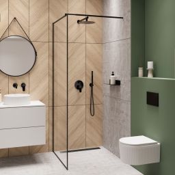 Invena ścianka prysznicowa walk-in 90 cm czarny półmat/szkło przezroczyste AK-32-198