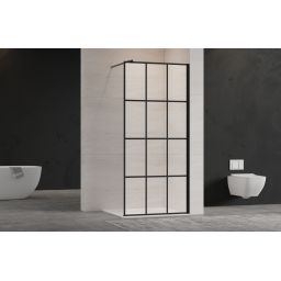 Invena ścianka prysznicowa walk-in 90 cm czarny półmat/szkło ze wzorem AK-32-197