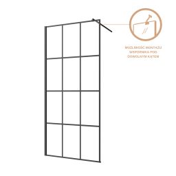 Invena ścianka prysznicowa walk-in 90 cm czarny półmat/szkło ze wzorem AK-32-197