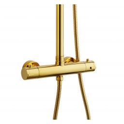 Invena Gold zestaw prysznicowy ścienny termostatyczny z deszczownicą złoty AU-16-009