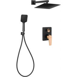 Invena Midnight zestaw prysznicowy podtynkowy z deszczownicą czarny mat/różowe złoto BS-35-014