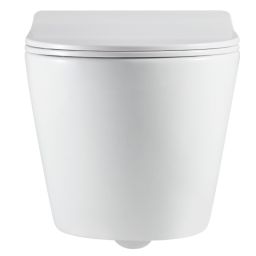 Invena Limnos miska WC z deską wolnoopadającą wisząca bez kołnierza ze spłukiwaniem wirowym biały połysk CE-93-001