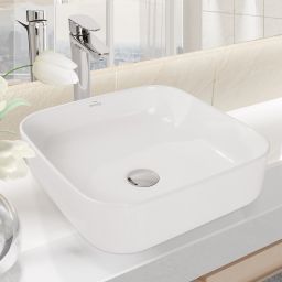 Invena Malaga umywalka 39 cm nablatowa kwadratowa biała CE-39-001