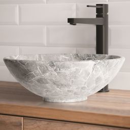 Invena Tinos umywalka 39,5 cm nablatowa okrągła efekt marmuru szara mat CE-43-707