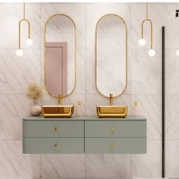 Invena Malaga umywalka 39 cm nablatowa kwadratowa złoty/biały CE-39-013-W