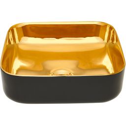 Invena Malaga umywalka 39 cm nablatowa kwadratowa czarny/złoty połysk CE-39-027