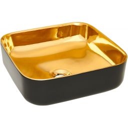 Invena Malaga umywalka 39 cm nablatowa kwadratowa czarny/złoty połysk CE-39-027