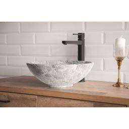Invena Tinos umywalka 39,5 cm nablatowa okrągła efekt marmuru szara mat CE-43-707