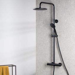 KFA Armatura Moza Black zestaw prysznicowy ścienny termostatyczny z deszczownicą czarny mat 5736-910-81