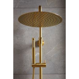 KFA Armatura Moza Gold zestaw prysznicowy ścienny termostatyczny z deszczownicą złoty szczotkowany 5736-920-31