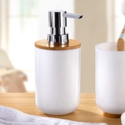 Kleine Wolke Timber dozownik do mydła 300 ml stojący biały/bambus 5877100854