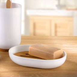 Kleine Wolke Timber mydelniczka stojąca biała/bambus 5877100853