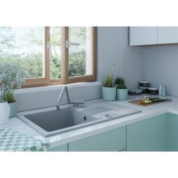 Laveo Bona bateria kuchenna stojąca z wylewką L stal BAB265L