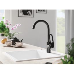 Laveo Tierra bateria kuchenna stojąca z wylewką U czarna BAJ768D