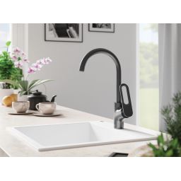 Laveo Tierra bateria kuchenna stojąca z wylewką U grafit BAJ968D