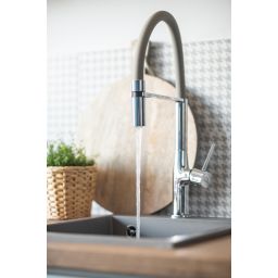 Laveo Pola bateria kuchenna stojąca z wylewką U beż/chrom BAP478D