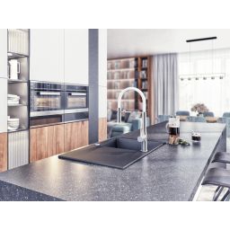 Laveo Pola bateria kuchenna stojąca z wylewką U biała/chrom BAP678D