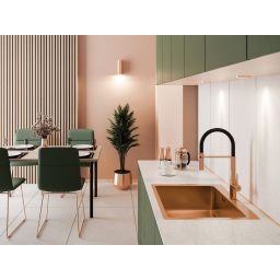 Laveo Pola bateria kuchenna stojąca z wylewką U różowe złoto/czarna BAP878D