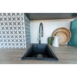 Laveo Pola bateria kuchenna stojąca z wylewką U szara/chrom BAP978D