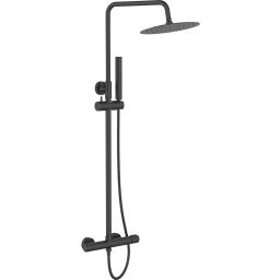 Laveo Pretto zestaw prysznicowy ścienny z deszczownicą czarny mat PLP70OB