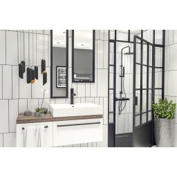 Laveo Pretto zestaw prysznicowy ścienny z deszczownicą czarny mat PLP70OB