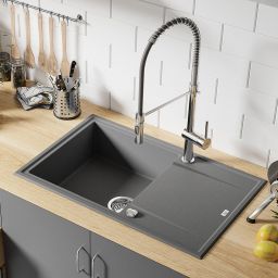 Laveo Megalo zlewozmywak granitowy 78x50 cm szary/grafitowy/onyx SBE511T