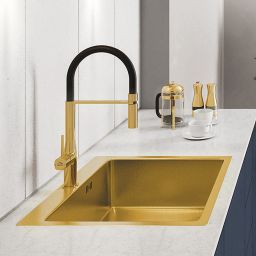 Laveo Marmara zlewozmywak stalowy z syfonem 59x51 cm złoty SAMG10T