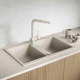 Laveo Barbados zlewozmywak granitowy 78x48 cm beżowy SBB420T