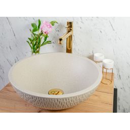 Laveo Amber umywalka 41 cm nablatowa okrągła granitowa beż VGR1421T